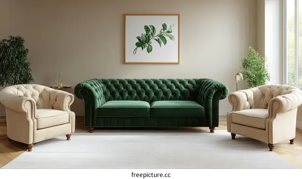 Classic Living Room Set with Sofa and Armchair