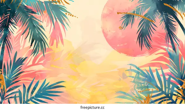 Tropical Watercolor Palm Leaves Background Illustration