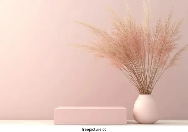 Pink Aesthetic Display Podium with Dried Pampas Grass
