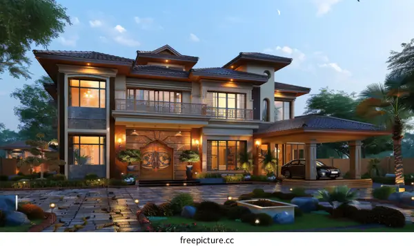 Luxury Modern Mansion Exterior Design Illustration