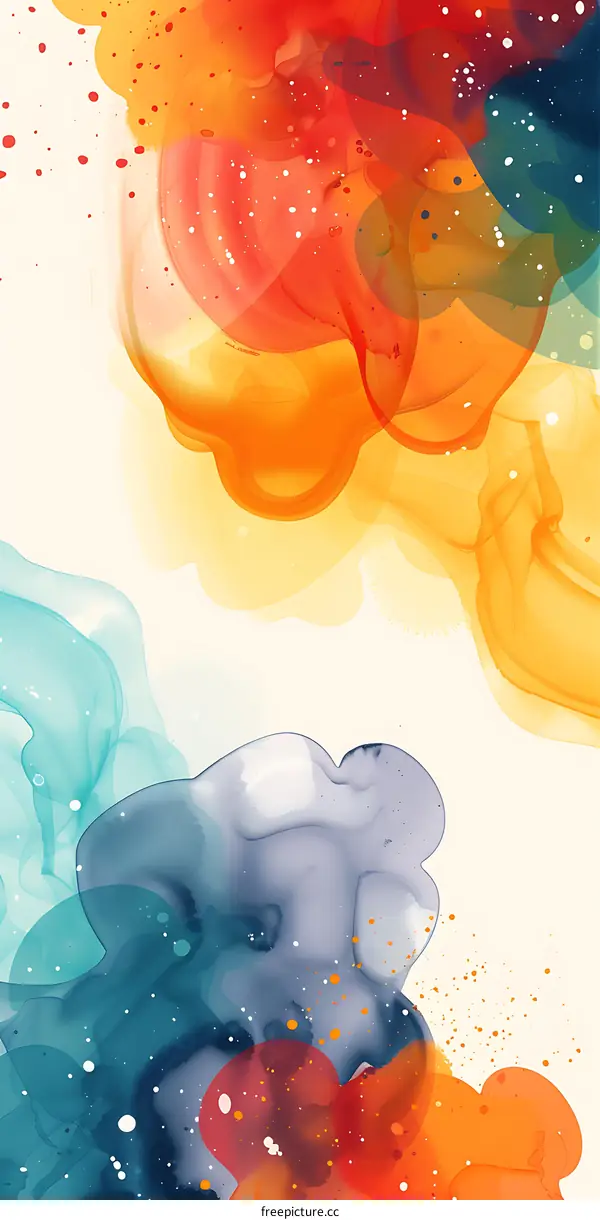 Abstract Watercolor Painting With Swirls of Blue Yellow Orange and Red