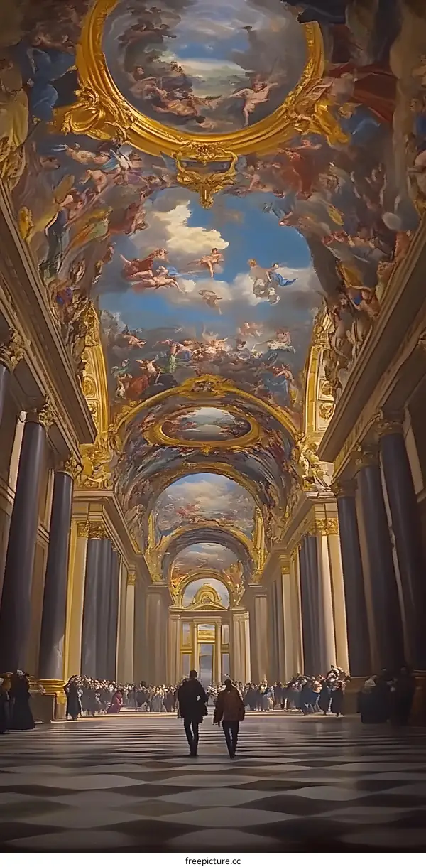 A Grand Hall With A Frescoed Ceiling
