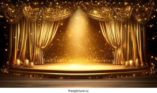 Golden Stage with Sparkling Curtains