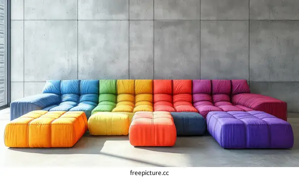 Colorful Modular Sectional Sofa in Modern Concrete Living Room