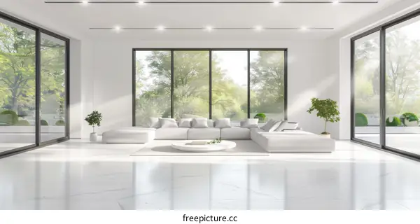 Modern Living Room with Large Windows and Natural Light