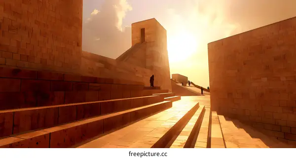 Stone Steps Leading Up To A Modern Building In The Middle East