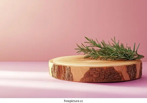 Wooden Display Stand with Rosemary
