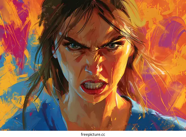 Portrait of a woman with an angry expression on her face