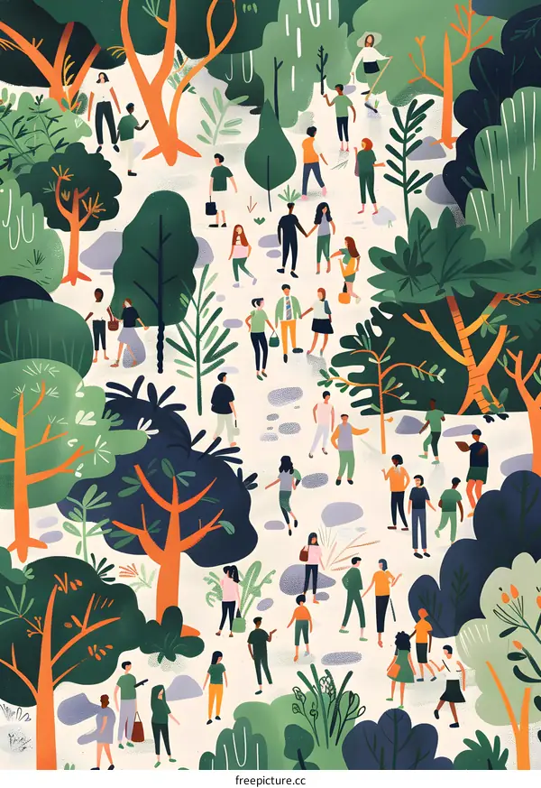 Diverse People Walking in a Lush Forest