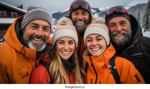 Group of friends on a snowy mountain