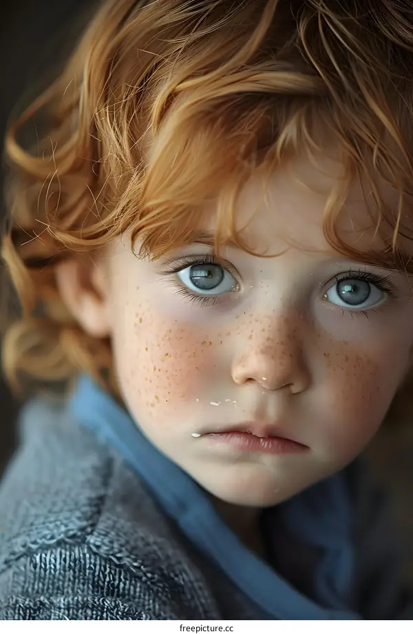 Portrait of a young boy with red hair and freckles