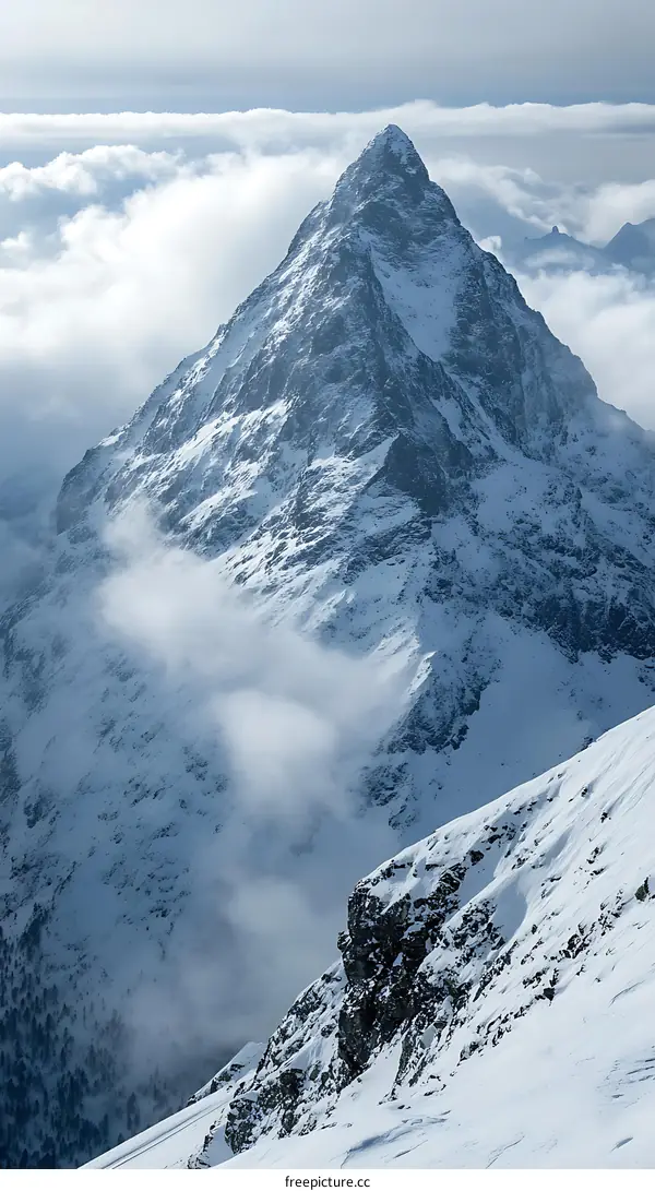 Snowy Mountain Peak with Clouds
