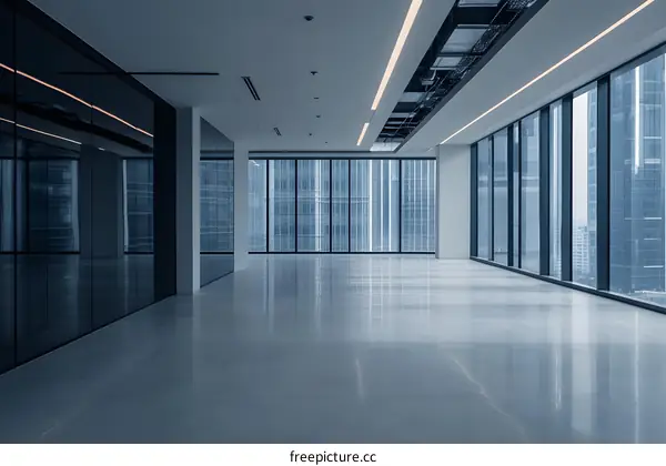 Modern Empty Office Space With Large Windows and City View