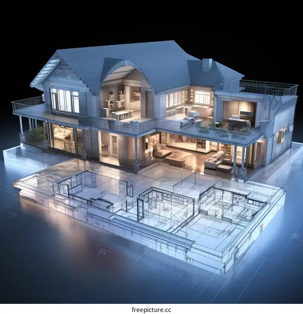 The blueprint of a three-story house