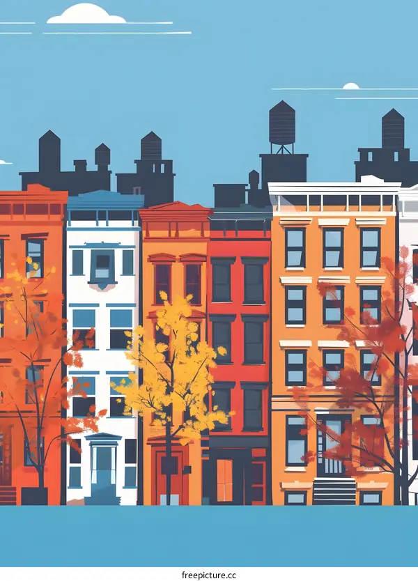 Autumn Cityscape With Colorful Row Houses