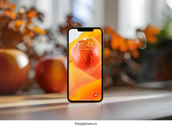 Apple iPhone Display With Red Apple Wallpaper