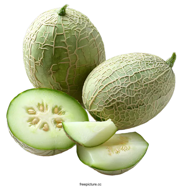 [Transparent Background PNG]Fresh Green Melons on White Background