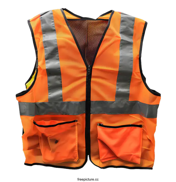 [Transparent Background PNG]Orange Safety Vest with Reflective Stripes