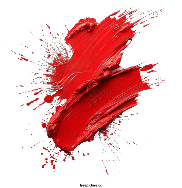 [Transparent Background PNG]Red splash of thick oil paint with a brush stroke
