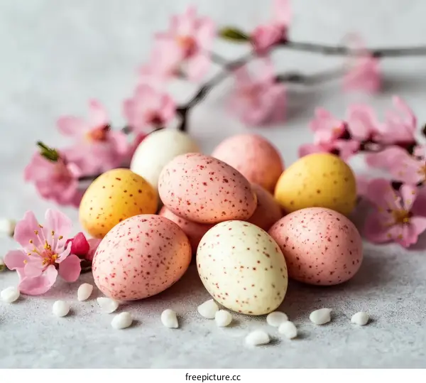 Easter Eggs with Pink Flowers and Sprinkles