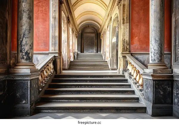 Stone Staircase in a Grand Building Hall