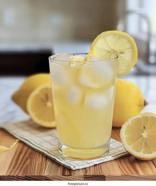 Refreshing Lemonade with Ice and Lemon Slices