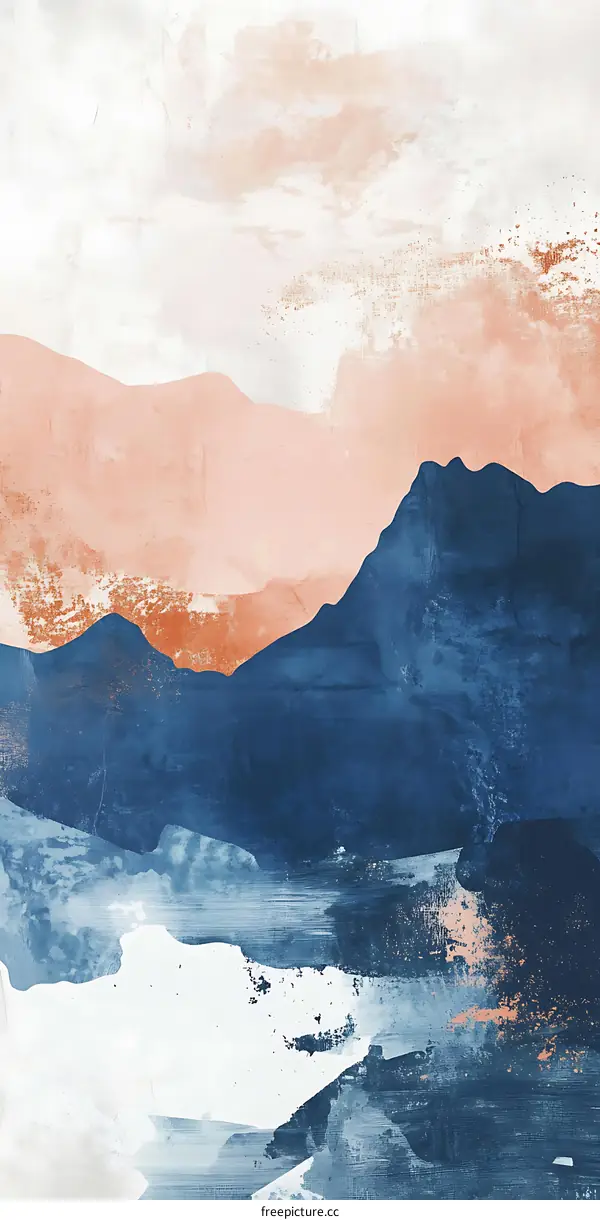 Abstract Painting of Mountains in Blue and Pink Hues