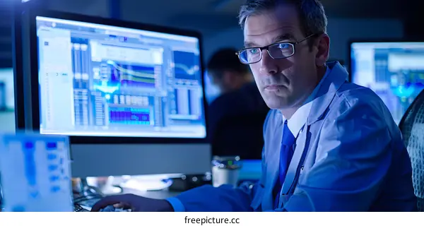 Man Wearing Glasses Working on Computer in Office