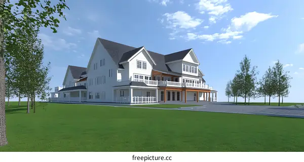 White Farmhouse with Balcony and Porch