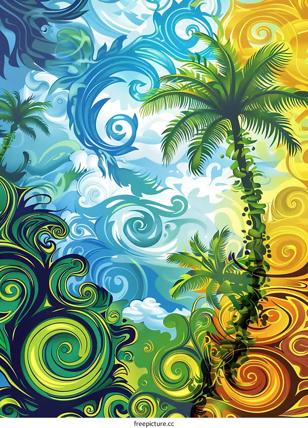 Abstract Palm Tree with Swirls