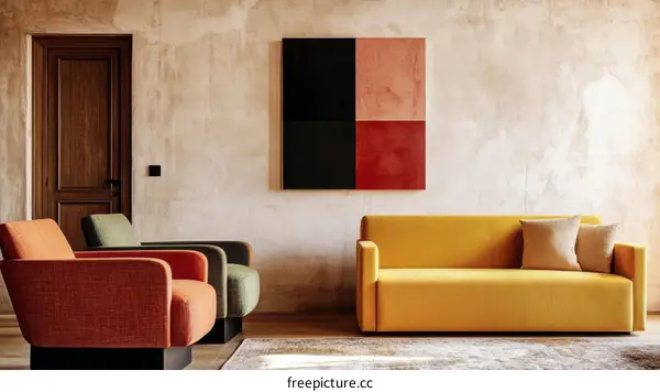 Modern Living Room with Yellow Sofa and Artwork