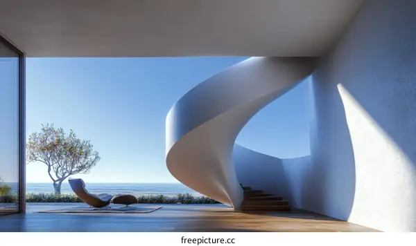 Modern Coastal Architectural Design with Spiral Staircase