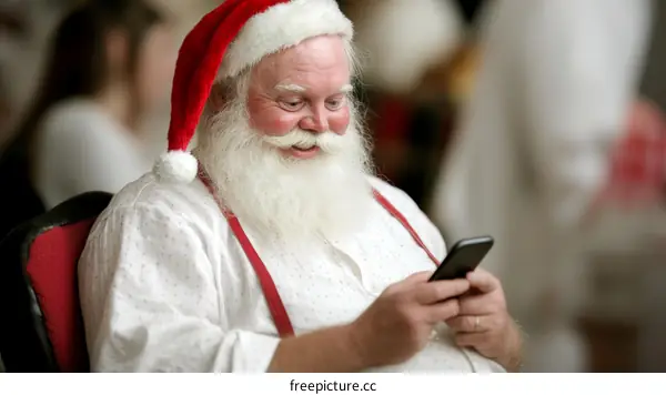 Santa Claus Using a Smartphone on Christmas