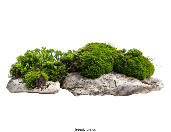 [Transparent Background PNG]Green Moss Growing on Rocks Isolated on White Background