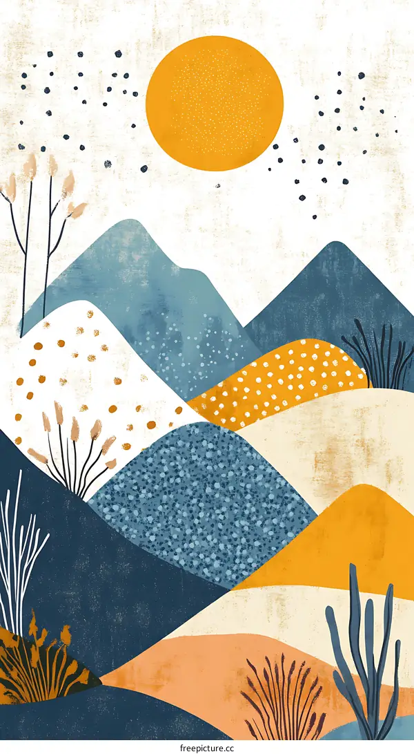 Abstract Minimalist Mountain Landscape Illustration