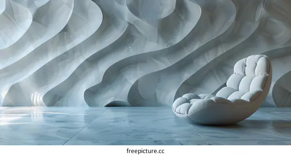 Futuristic interior of the room with a comfortable chair