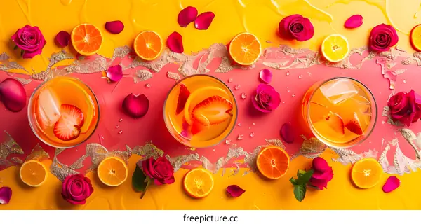 Orange and Strawberry Cocktail with Rose Petals