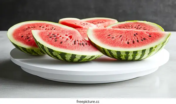 Fresh Watermelon Slices on a Rotating Tray