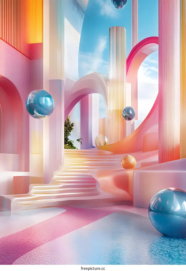 Abstract Colorful Archway with Spheres