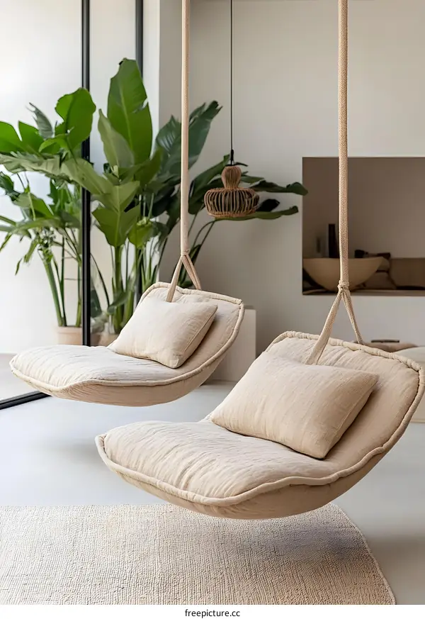 Minimalist Interior Design with Hanging Swings