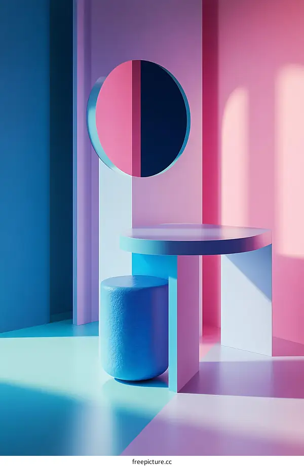 Abstract Minimalist 3D Render with Blue and Pink Colors