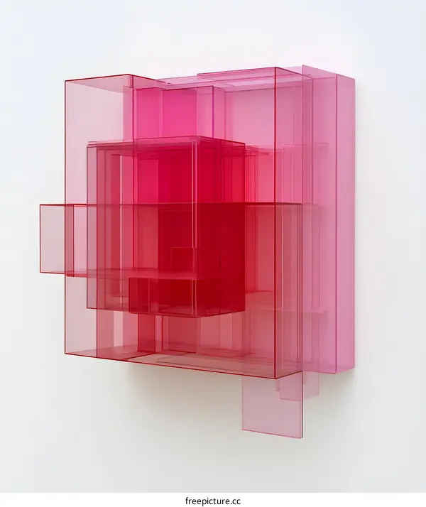 Abstract Geometric Acrylic Sculpture Red And Pink