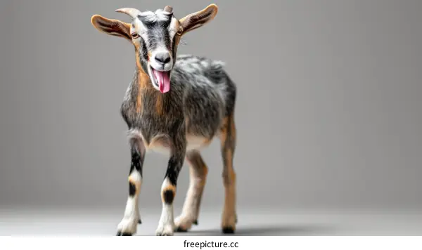 Portrait of a goat sticking its tongue out