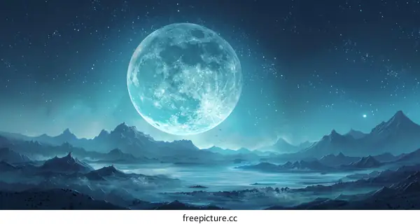 Blue moon rising over a mountain range