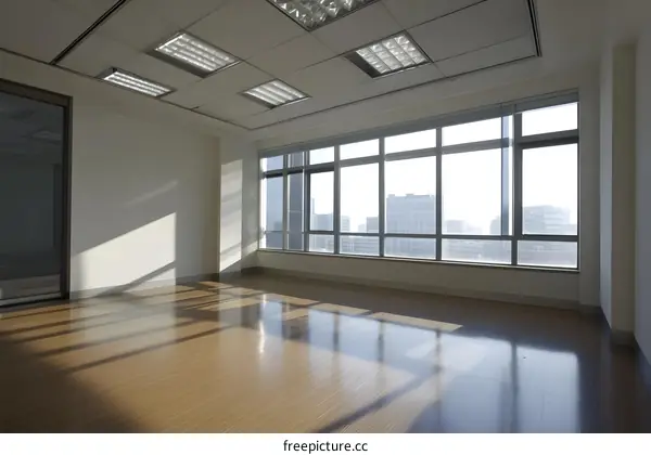 Empty Office Space with Large Windows and City View