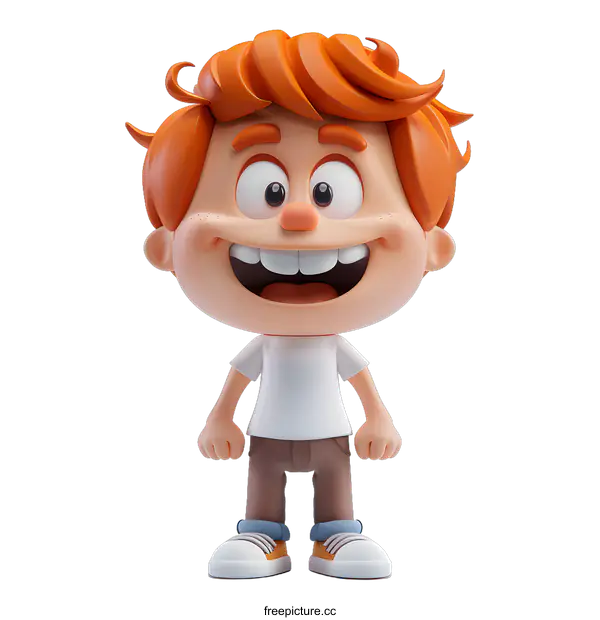 [Transparent Background PNG]3D illustration of a happy cartoon boy