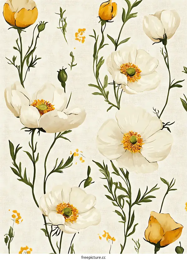 White and Yellow Flowers Seamless Pattern