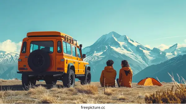 Couple enjoying stunning mountain views from a hilltop