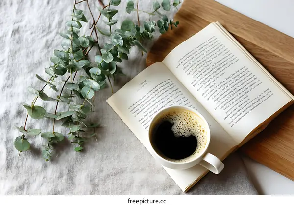 Cozy Book Reading with Coffee and Eucalyptus