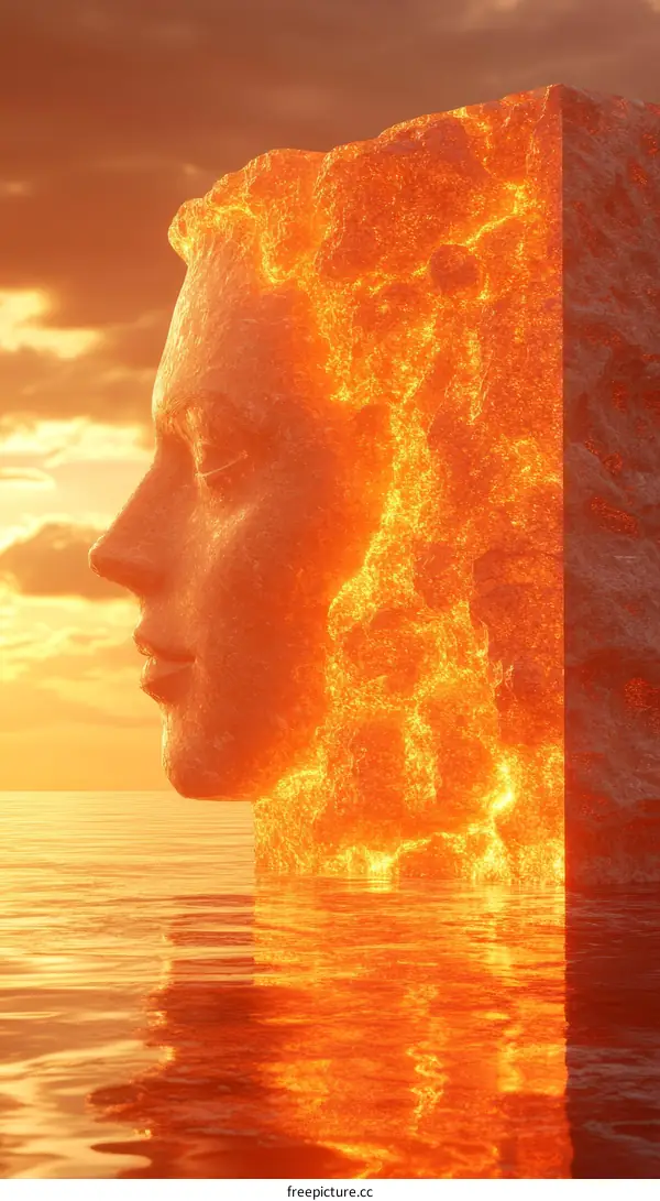 Burning Face Abstract Sculpture Over Water
